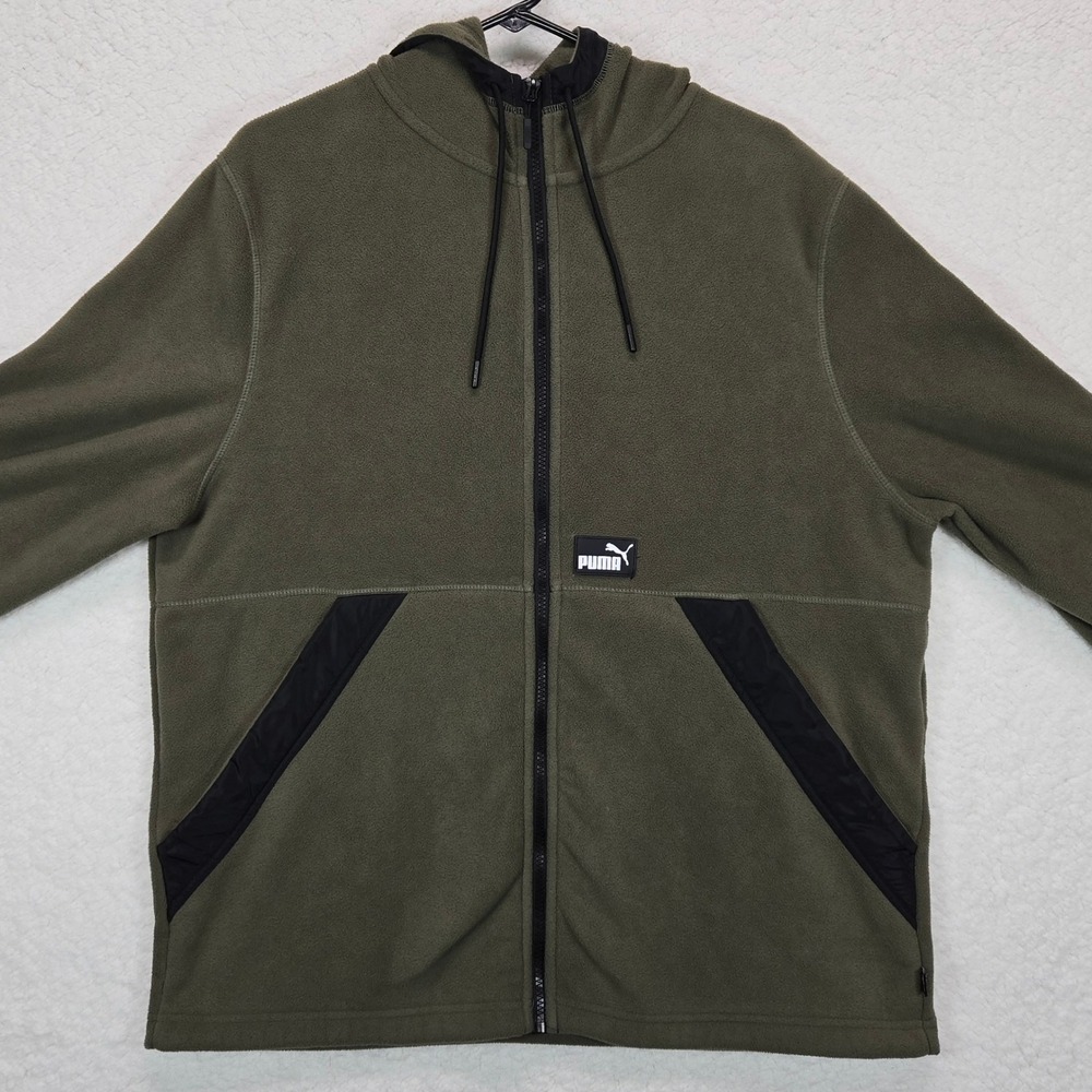 Puma Forever Better Men Full Zip Fleece Hoodie Olive Green Streetwear Size L
